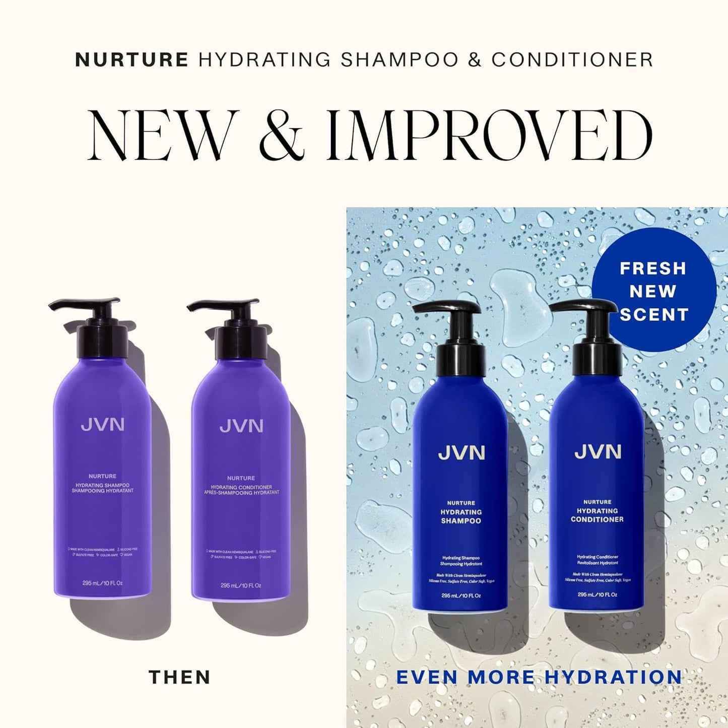 JVN Nurture Hydrating Shampoo and Conditioner Set, 20 Fl Oz, Detangles & Softens Hair, Moisture and Deeply Nourishing, Color Safe Hair Care for Women and Men, Silicone and Sulfate Free