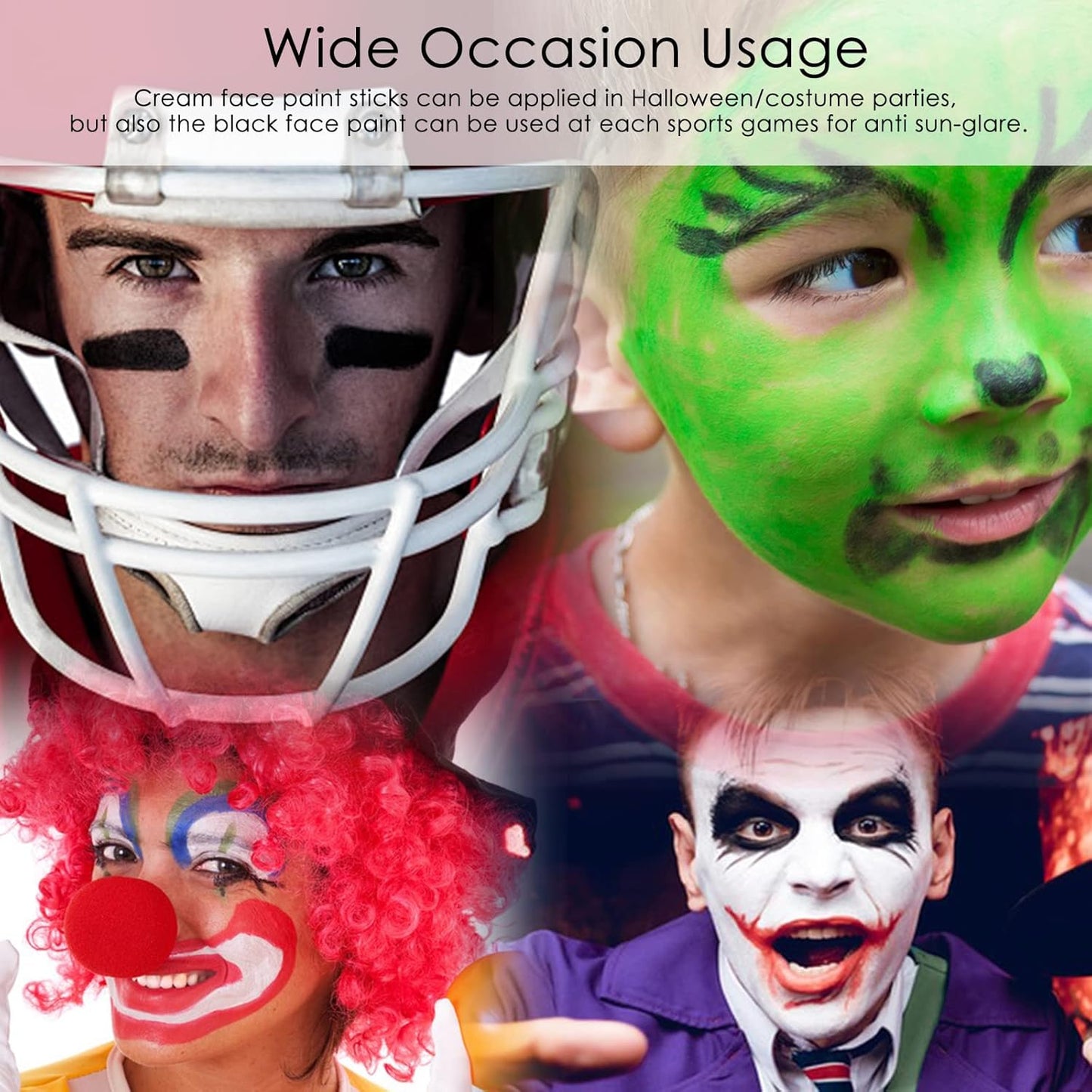 3 Colors White Black Green Face Body Paint Stick, Eye Black Lipstick Face Paint for Baseball/Football/Halloween/Costume Parties Accessories Vampire/Witch/Clown Makeup Face& Body Paint