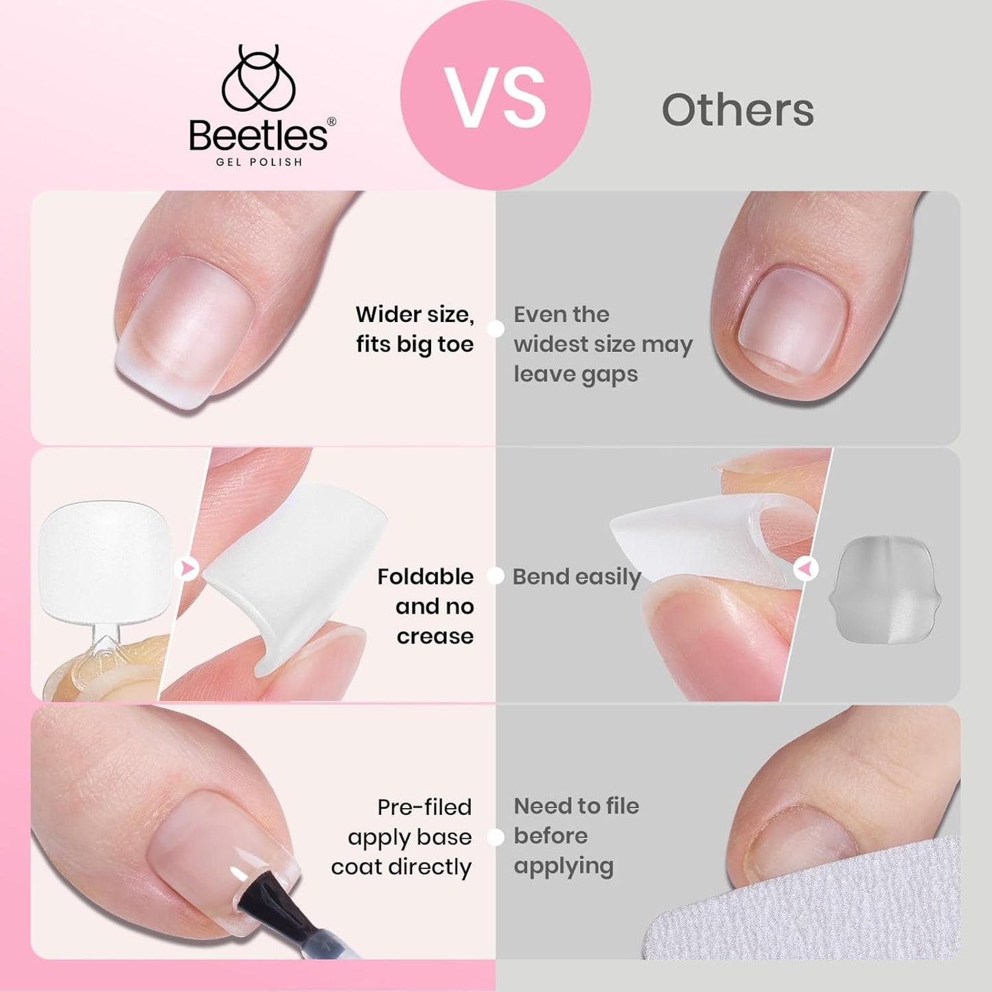 Beetles Toe Nail Tips Kit Square with Nail Glue - 16 Sizes 256 Pcs Pre-etched Double Matte Full Cover Press on Toenails Super Strong Nail Glue, Toe Nail Extensions Set for Women