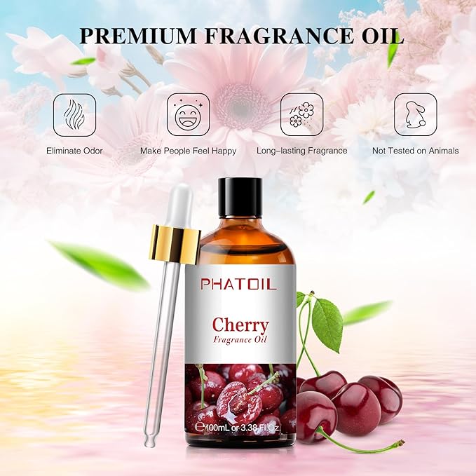 3.38FL.OZ Cherry Fragrance Oils for Aromatherapy, Essential Oils for Diffusers for Home, Perfect for Diffuser, Yoga, Skin Care, DIY Candle and Soap Making - 100ml