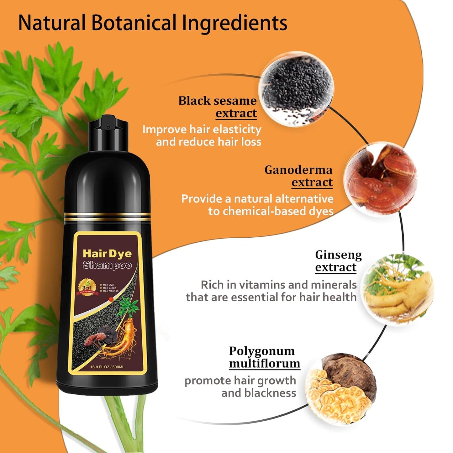 Hair Dye Shampoo Cherry Brown, 3 in 1 Long-Lasting Hair Color Shampoo with Herbal Ingredients, Instant Natural Color, Easy Application at home for Women Men 16.9 Fl Oz