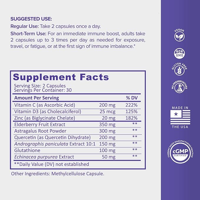 Immune Support Supplement with Vitamin C D3, Glutathione, (60ct) VitaminIQ
