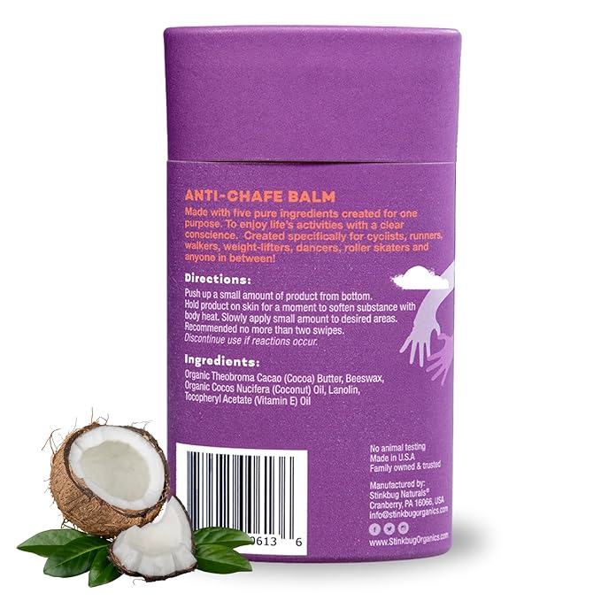 Stinkbug Naturals Organic Plastic Free Anti-Chafe Balm Stick, 100% Natural Ingredients, Aluminum Free Packaging, 2.45 Ounce Pack of 3