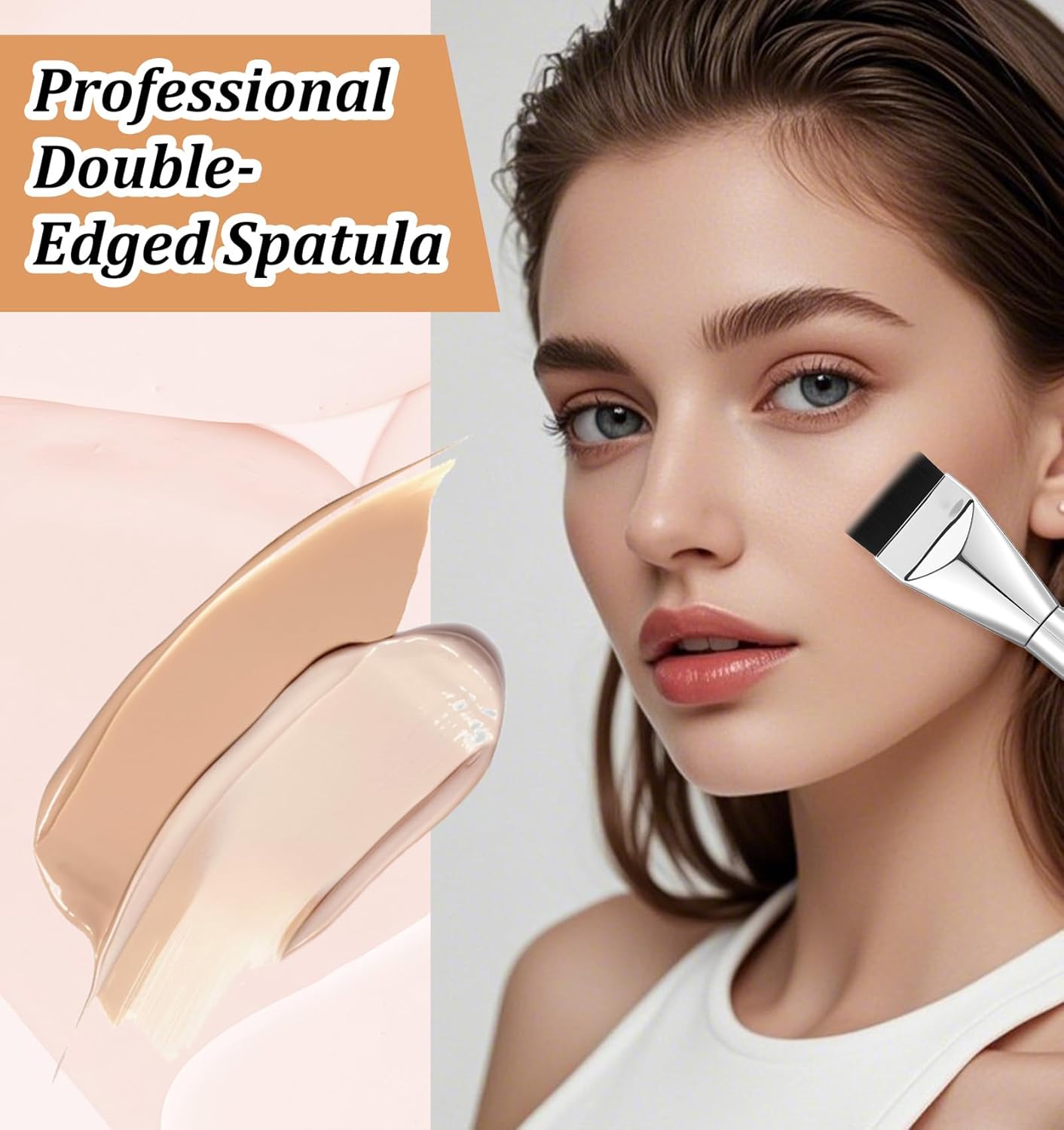 Stainless Steel Foundation Spatula, 2Pc Stainless Steel Makeup Tool, Double-Edged for Even Face Application, Professional with Pouch for Clean Storage, Ideal for Small Area Cosmetic Use