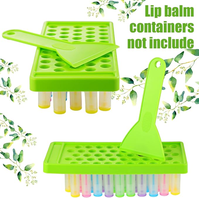 Maitys 2 Sets Lip Balm Tray and Spatula Portable Lip Filling Tray and Spatula Set Lip Tube Holder Lip Tubes Lip Balm Containers Lip Gloss Making Kit(Green)