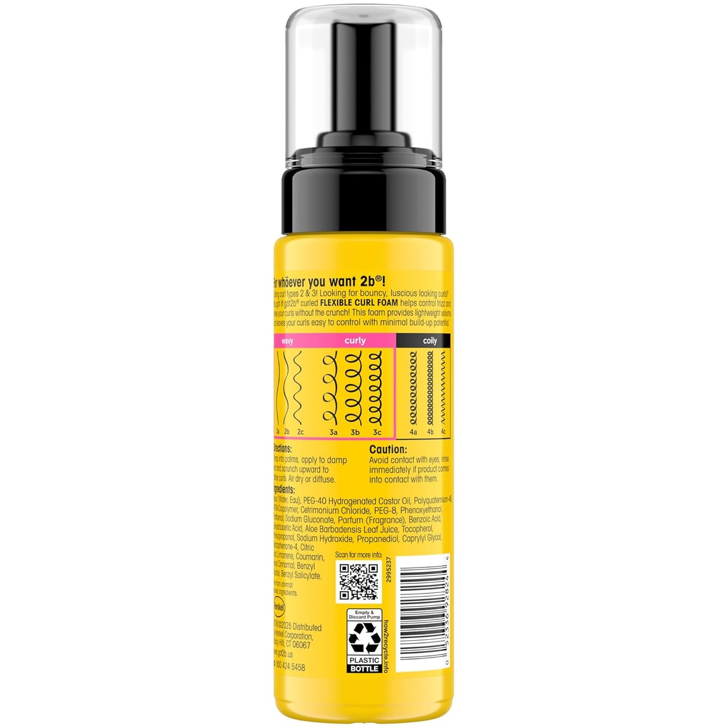 Got2B Curled Flexible Curl Foam, 6.7 Fl Oz, Hair Mousse for Frizz Control and Heat Protection, Lightweight Hold, No-Crunch Definition for Wavy & Curly Hair Styling, Aloe Vera & Vitamin E Infused