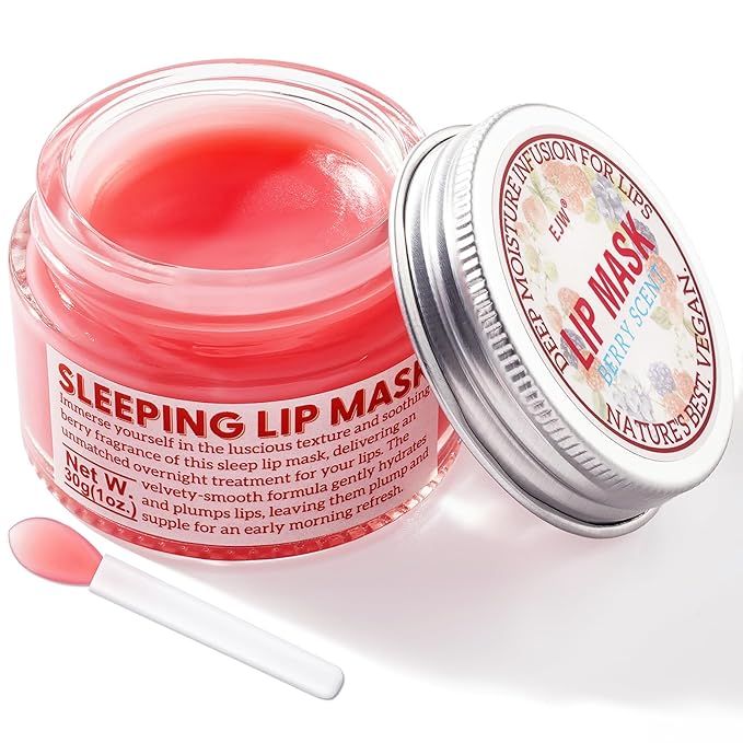 Natural Sleeping Lip Mask - Mineral Oil-Free Formula Enriched with Vitamin E, Jojoba, Shea Butter, and Coconut Oil - Overnight Treatment for Dry, Chapped Lips, 1.05oz