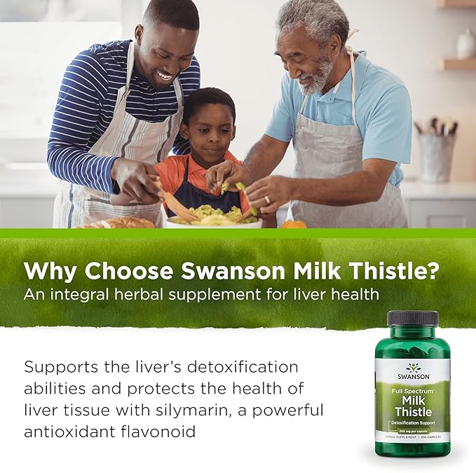 Swanson Milk Thistle-Herbal Liver Support Supplement-Natural Wellbeing-(100 Capsules, 500mg Each)