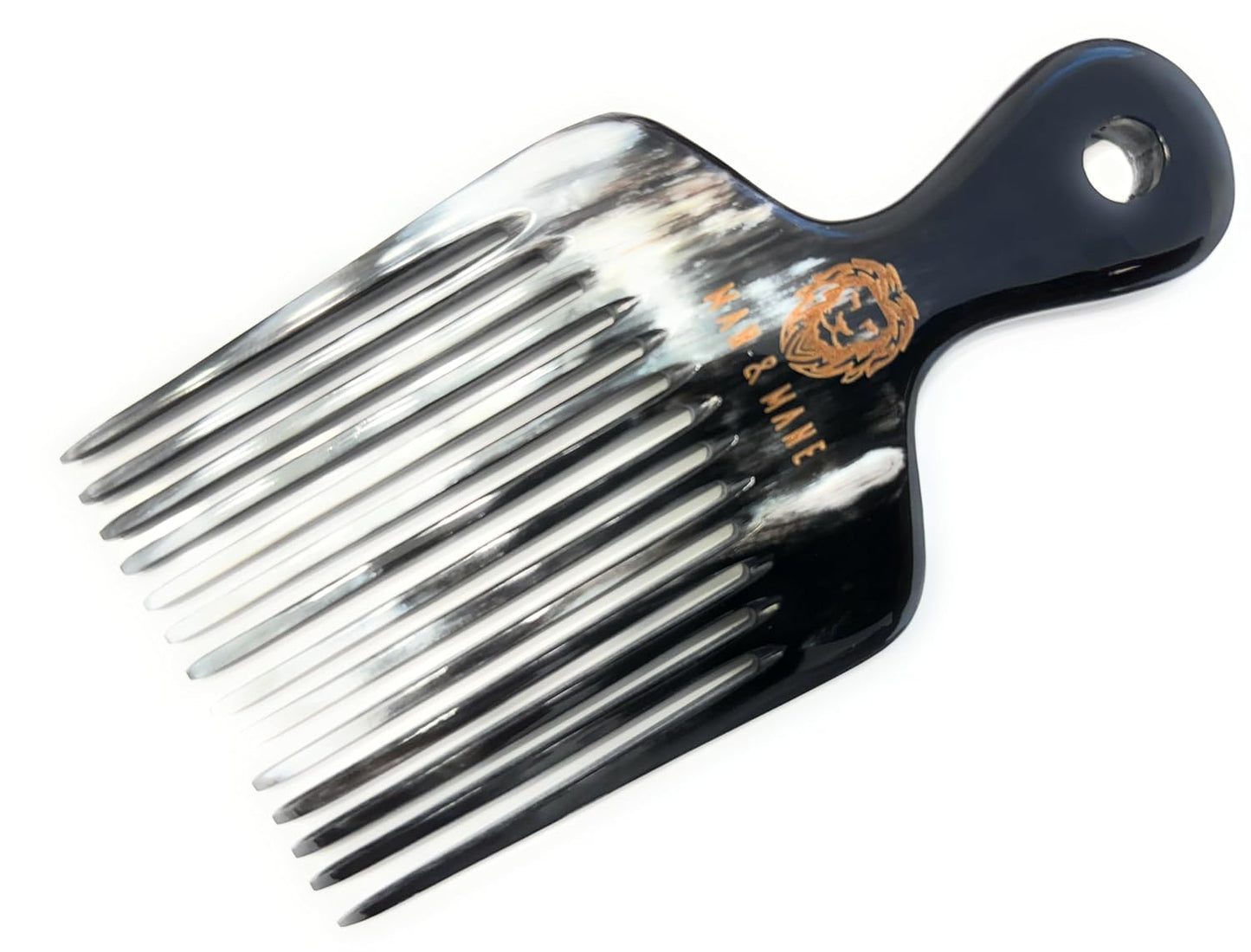 Premium Handmade 100% Oxhorn Anti-static Hair Pick Comb, for Long Thick Curly & Afro Hair and Beards