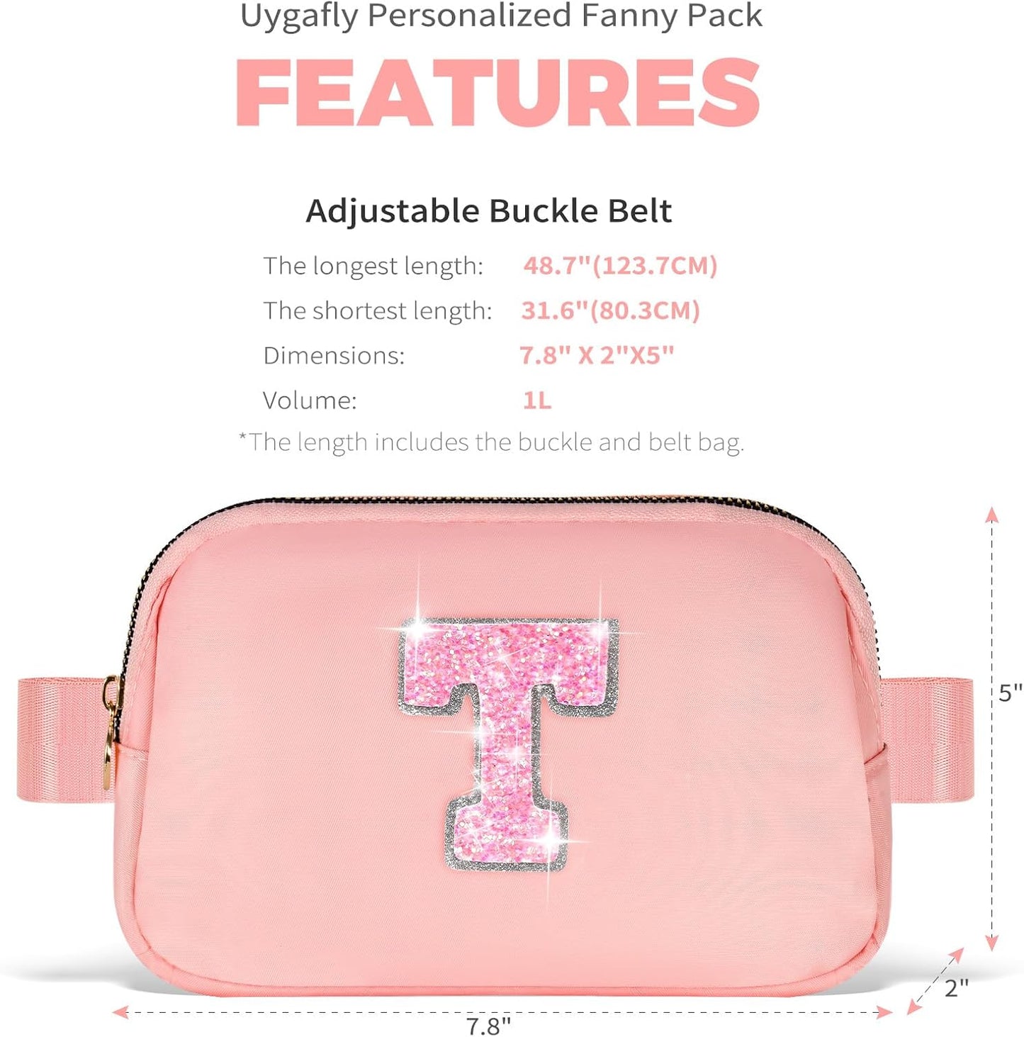 Gifts for Girls & Kids - Birthday Gifts for Daughter & Sister, Essentials for Her, Travel Essentials, Cute Teen Trendy Stuff Waist Packs Belt Bag Crossbody Bag | Peach, Initial T