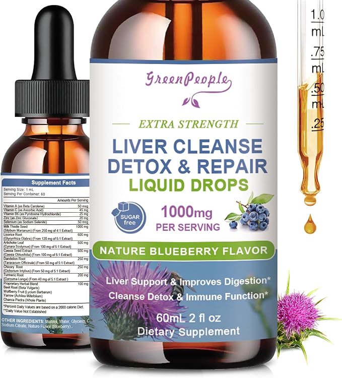 Liver Health Support Liquid-Liver Cleanse Detox 1000mg Milk 500mg Artichoke 17x Potent 2Fl Oz