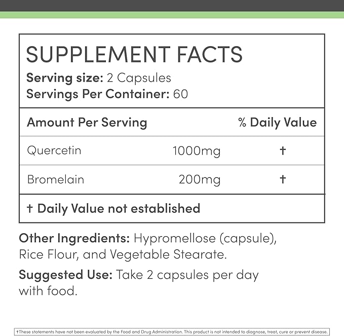 Quercetin with Bromelain - 120 Count (1,200mg Servings) Immune Health Capsules - Supports Healthy Immune Functions in Men and Women (Vegan Safe, Third Party Tested, Gluten Free) by Double Wood