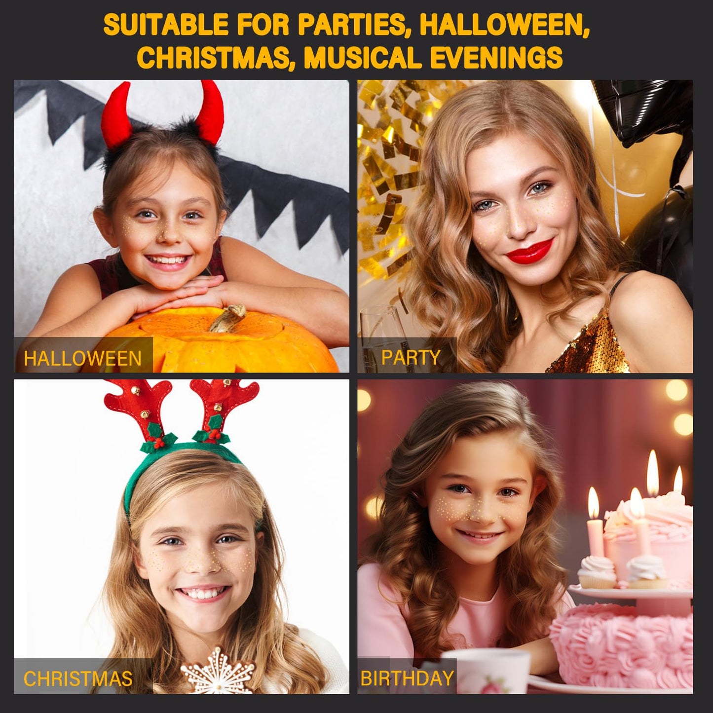 8 Pcs Gold Face Makeup Patches, Gold Glitter Freckles Face Tattoo, Glitter Freckles, Sparkle Makeup Patches, Waterproof Face Glitter Speckles Patches for Women