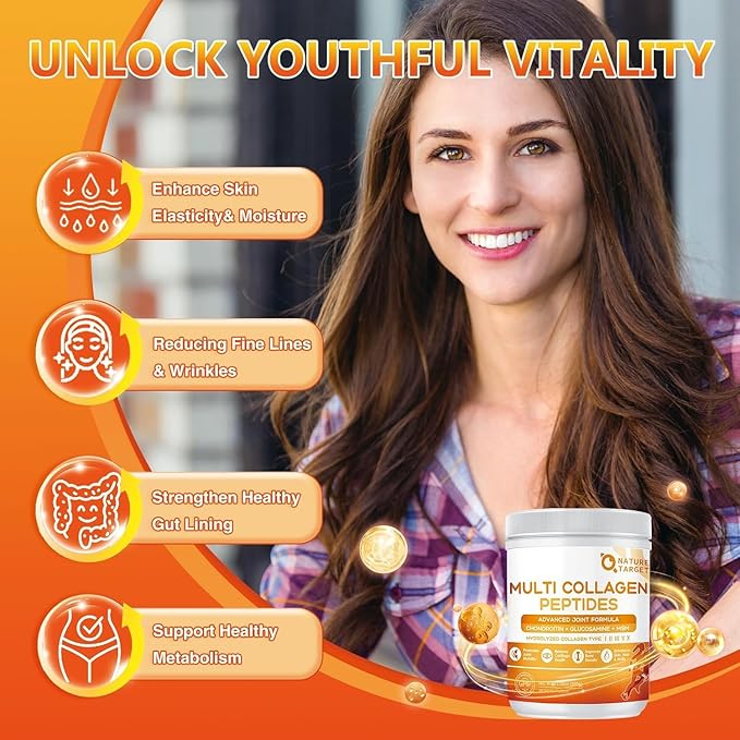 NATURE TARGET Multi-Collagen-Peptides-Powder for Joint Support, 35 Servings