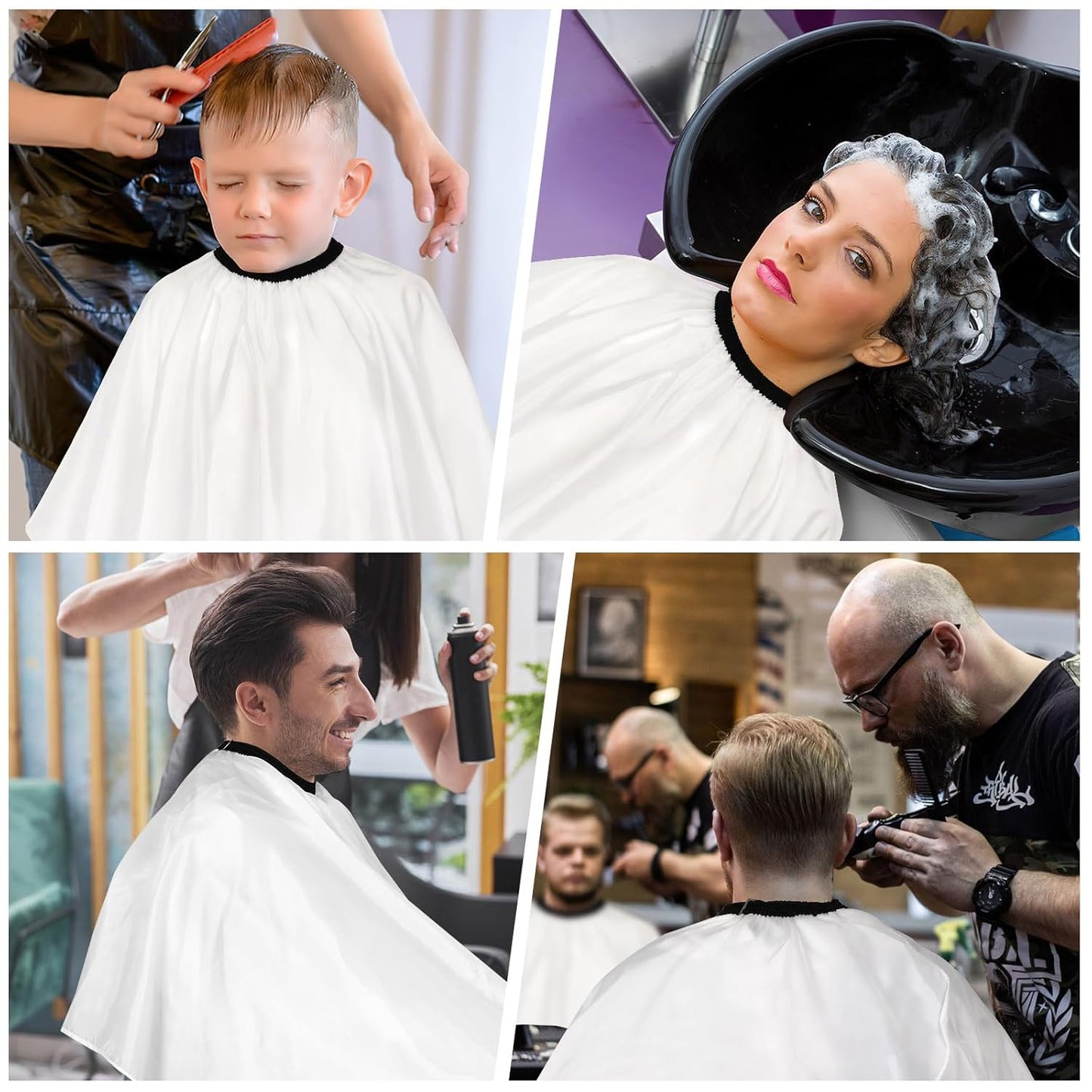 FEBSNOW Professional Barber Cape White Salon Hair Cutting Cape with Adjustable neckline and Neck Duster Brush Barber Shop Supplies 46.8 × 56 Inch