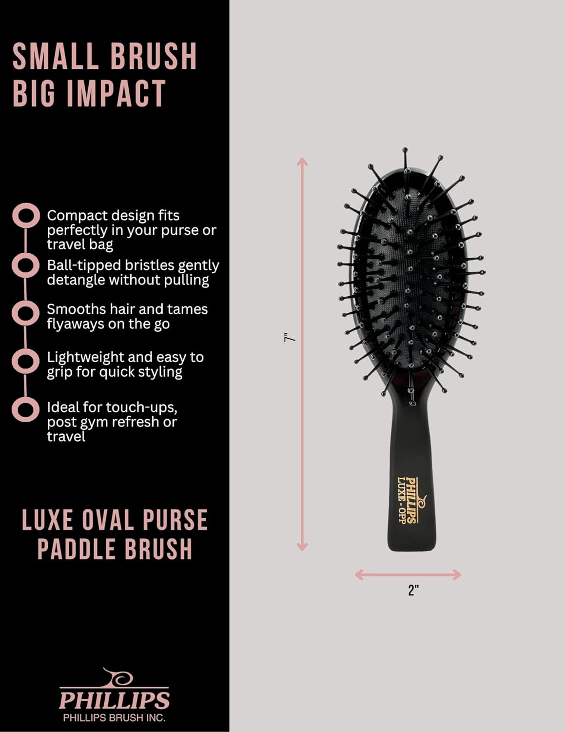 Phillips Brush Luxe Square Paddle Purse Sized Hair Brush, Sleek Black Color with Gold Accents – 7 inch Detangler Paddle Brush from the Luxe Series by Phillips Brush