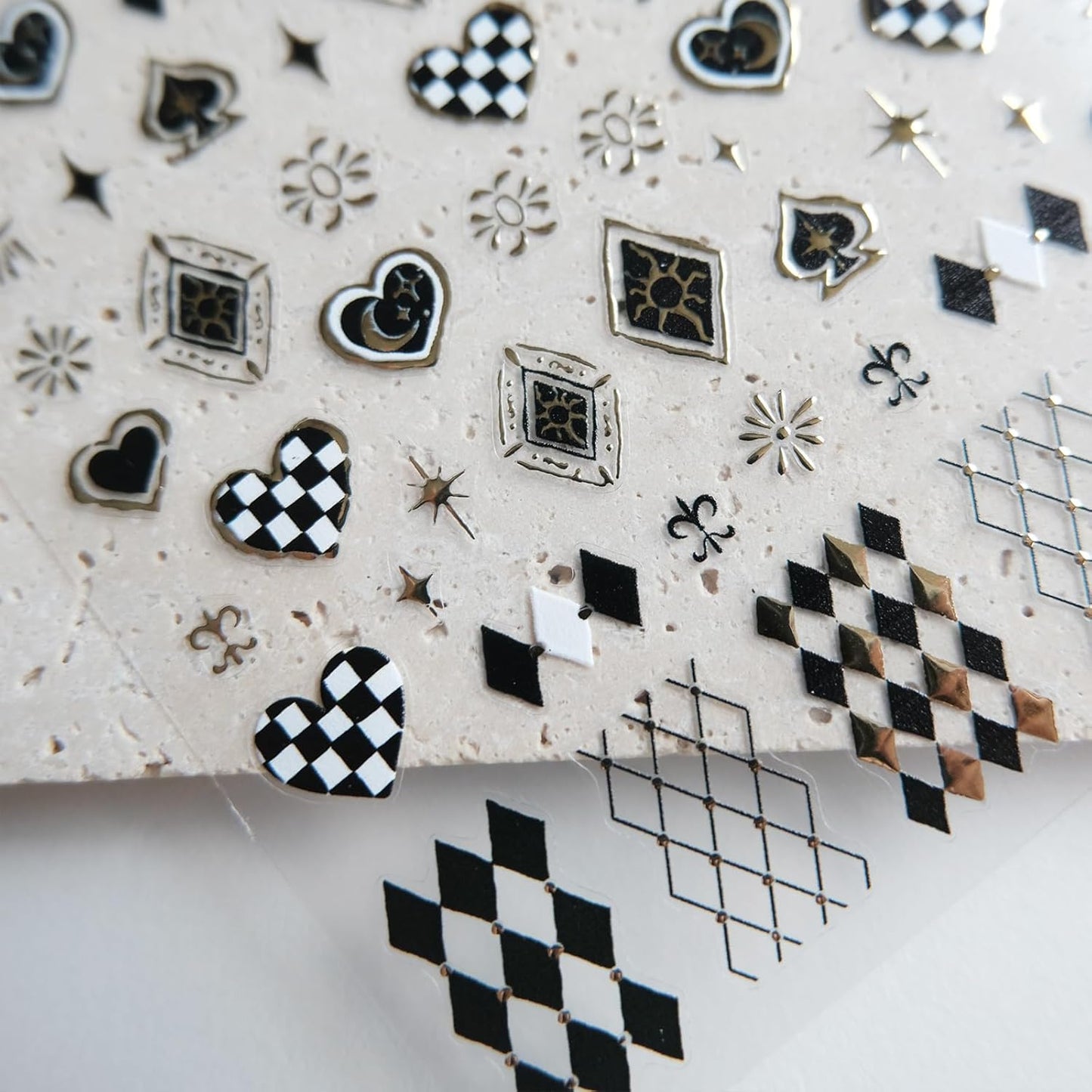 Black White Plaid Nail Stickers, Embossed Decals for Art Design, Self-Adhesive Accessories for Women, Nail Supplies