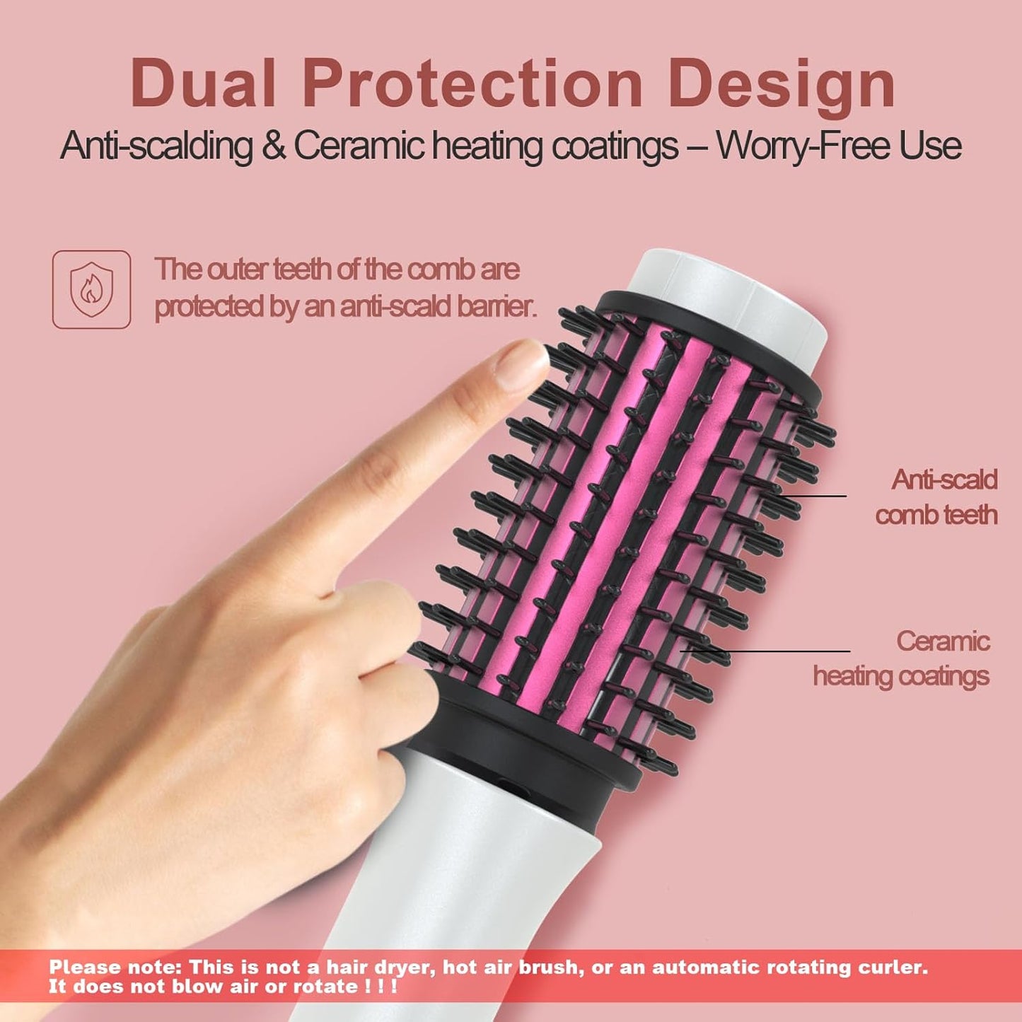 Youbella Cordless Hair Curling Iron Brush, Mini Travel Hot Straightener Comb, 3-in-1 Portable Wave Curling Wand, 1.5″ Ionic Heated Brush, USB Rechargeable Hair Curler, White – No Automatic Rotation