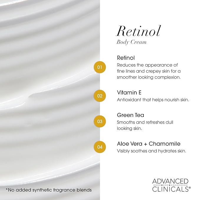 Advanced Clinicals Retinol Body Lotion + Firming Collagen Body Oil 2pc Set | Fragrance Free Retinol Cream Face Moisturizer + Collagen Massage Body Oil | Crepey Skin Care Treatment, 2pc Bundle