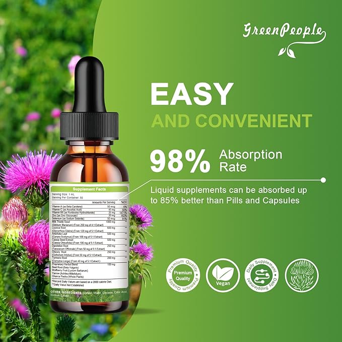 Liver Health Support Liquid-Liver Cleanse Detox 1000mg Milk 500mg Artichoke 17x Potent 1Fl Oz