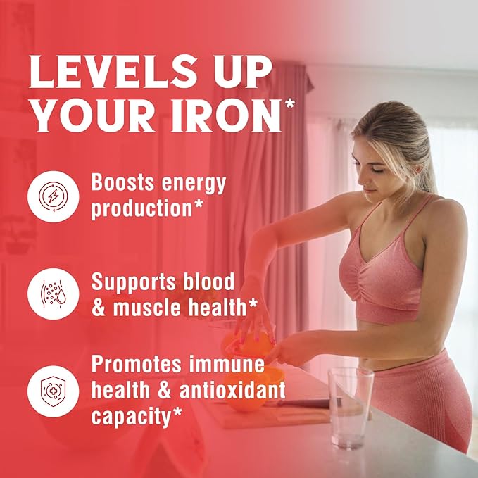 Iron Supplement 65mg with Vitamin C, Stomach Friendly Carbonyl Iron, High Potency & Absorption, for Healthy Iron & Energy Levels, Supports Red Blood Cell Production, 120 Tablets
