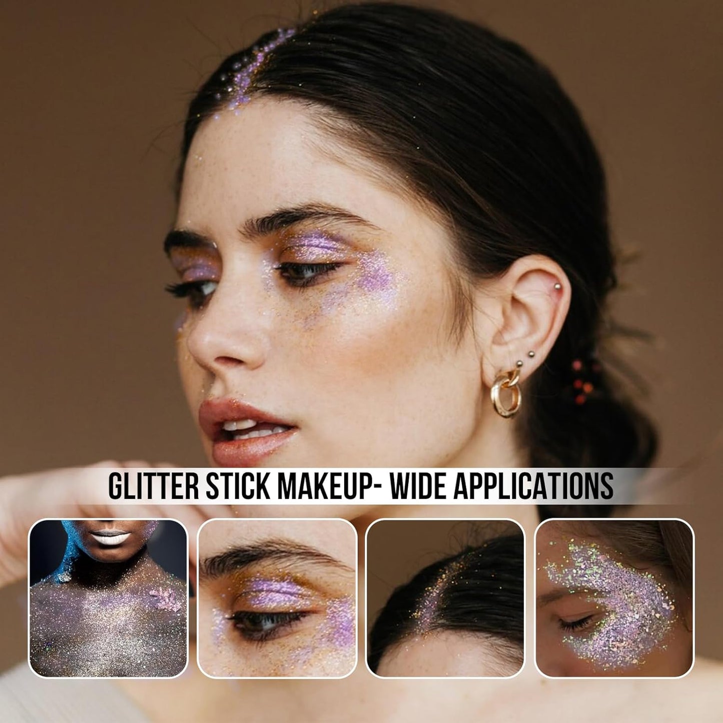 Brzeaf Waterproof Purple Glitter Stick, Shimmery&Long Lasting, Halloween Chunky Glitter for Face/Body/Hair/Eyes, Singer Concert Music Rave Festival, Glitter Stick Makeup for Women Men