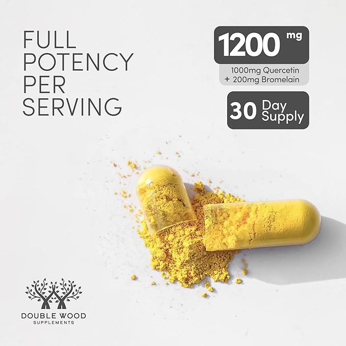 Quercetin with Bromelain - 120 Count (1,200mg Servings) Immune Health Capsules - Supports Healthy Immune Functions in Men and Women (Vegan Safe, Third Party Tested, Gluten Free) by Double Wood