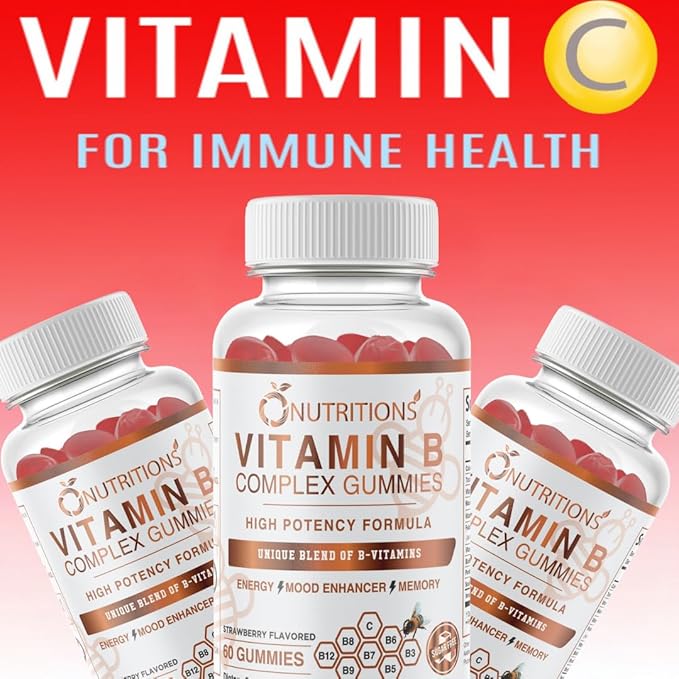 O NUTRITIONS Vitamin B Complex Vegan Gummies with Vitamin B12, B7 as Biotin, B6, B3 as Niacin, B5, B6, B8, B9 as Folate for Stress, Energy and Healthy Immune System (1 Pack -Sugar Free)