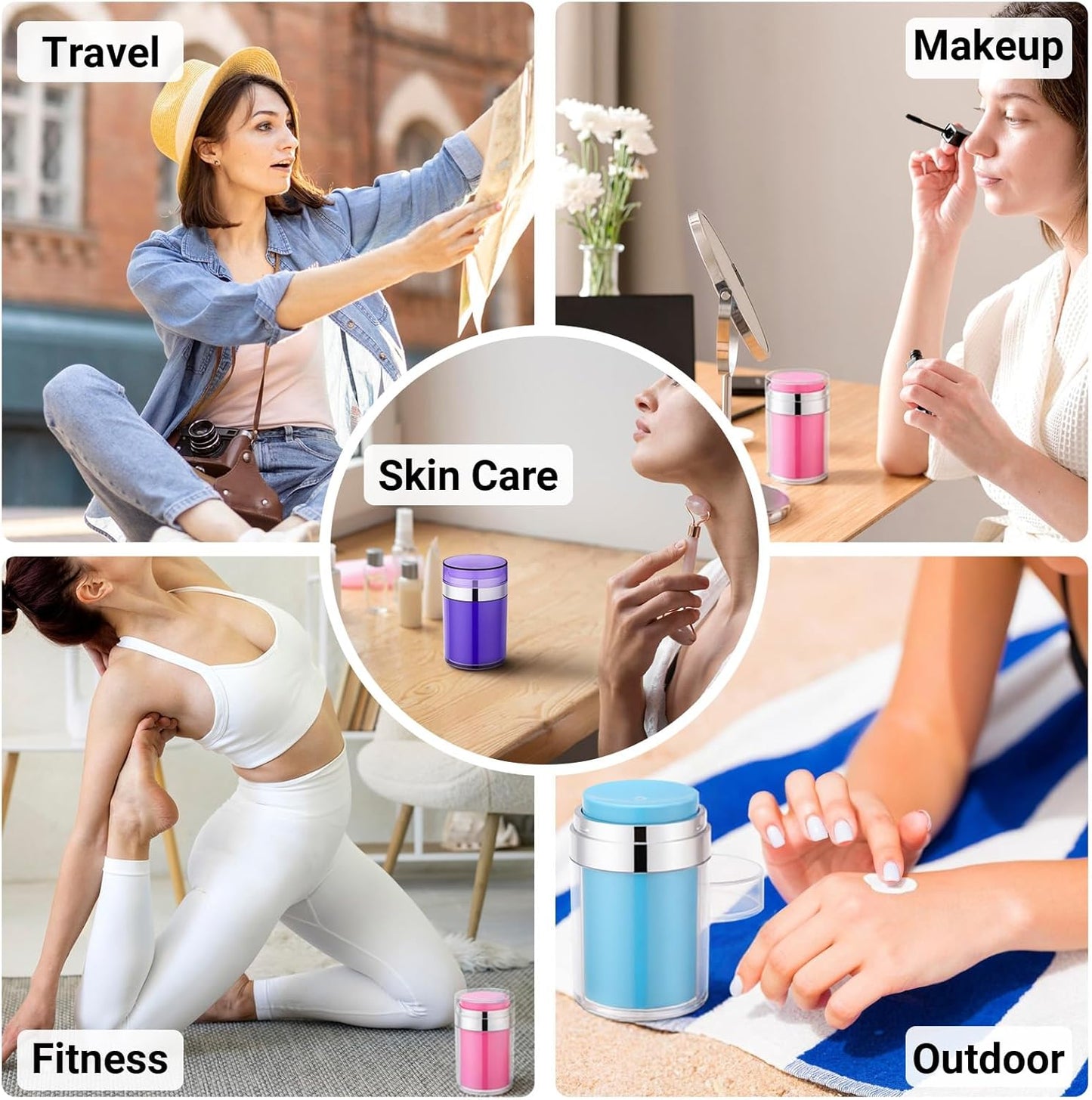 Segbeauty Airless Jar 3.4oz Travel Bottles for Toiletries, 3pcs Empty Travel Containers for Liquids, 100ml Refillable Lotion Pump Jars Toiletry Bottle, Plastic Vacuum Makeup Cream Containers with Pump