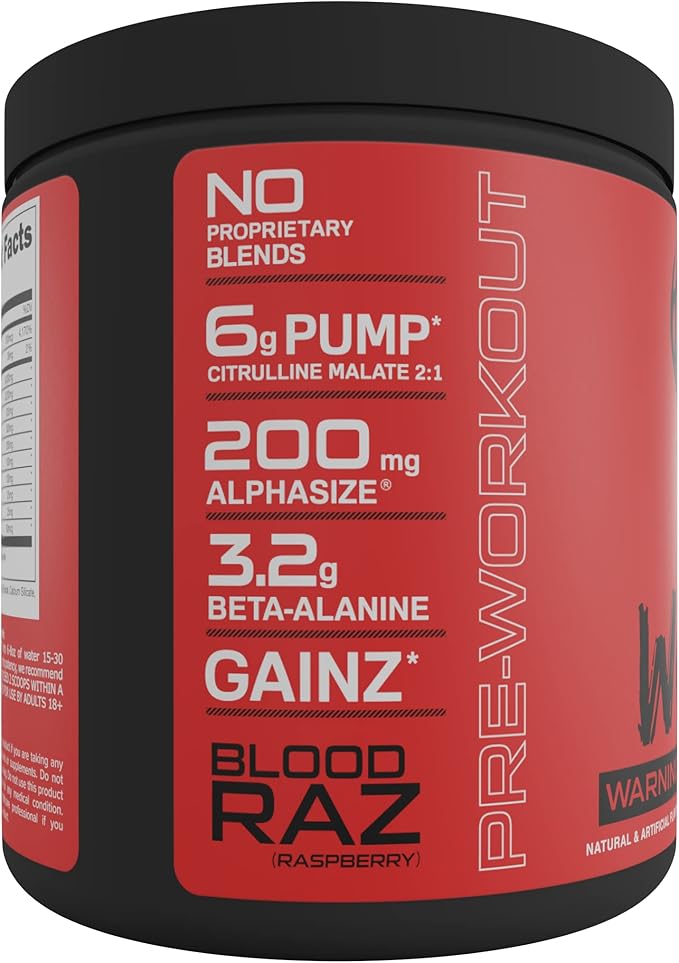 Bucked Up - Woke - HIGH STIM Pre Workout - Best Tasting - Focus Nootropic, Pump, Strength and Growth, 30 Servings (Blood Raz)
