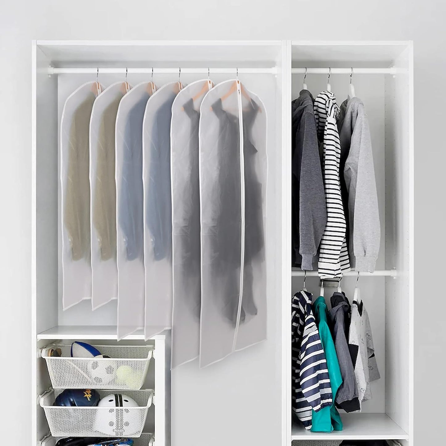 Kntiwiwo Clear Garment Bags Suit Bag for Closet Storage Set of 12 Hanging Dress Cover Bag with Zipper for Suit, Coat, Long Dresses Clothes Storage-24” x 40”/50”/60”