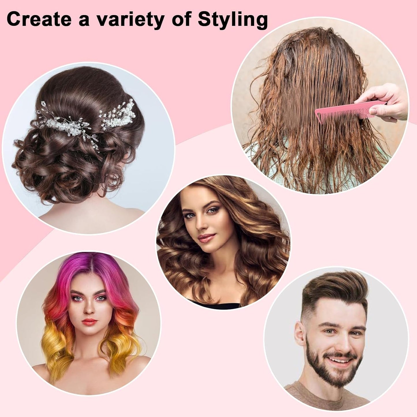 6 PCS Rat Tail Hair Parting Combs - Steel Pin Rat Tail Teasing Fine Tooth Comb Set for Women,Rattail Styling Metal Comb with Stainless Steel Pintail,Carbon Heat Resistant Comb for Curly Braiding Hair