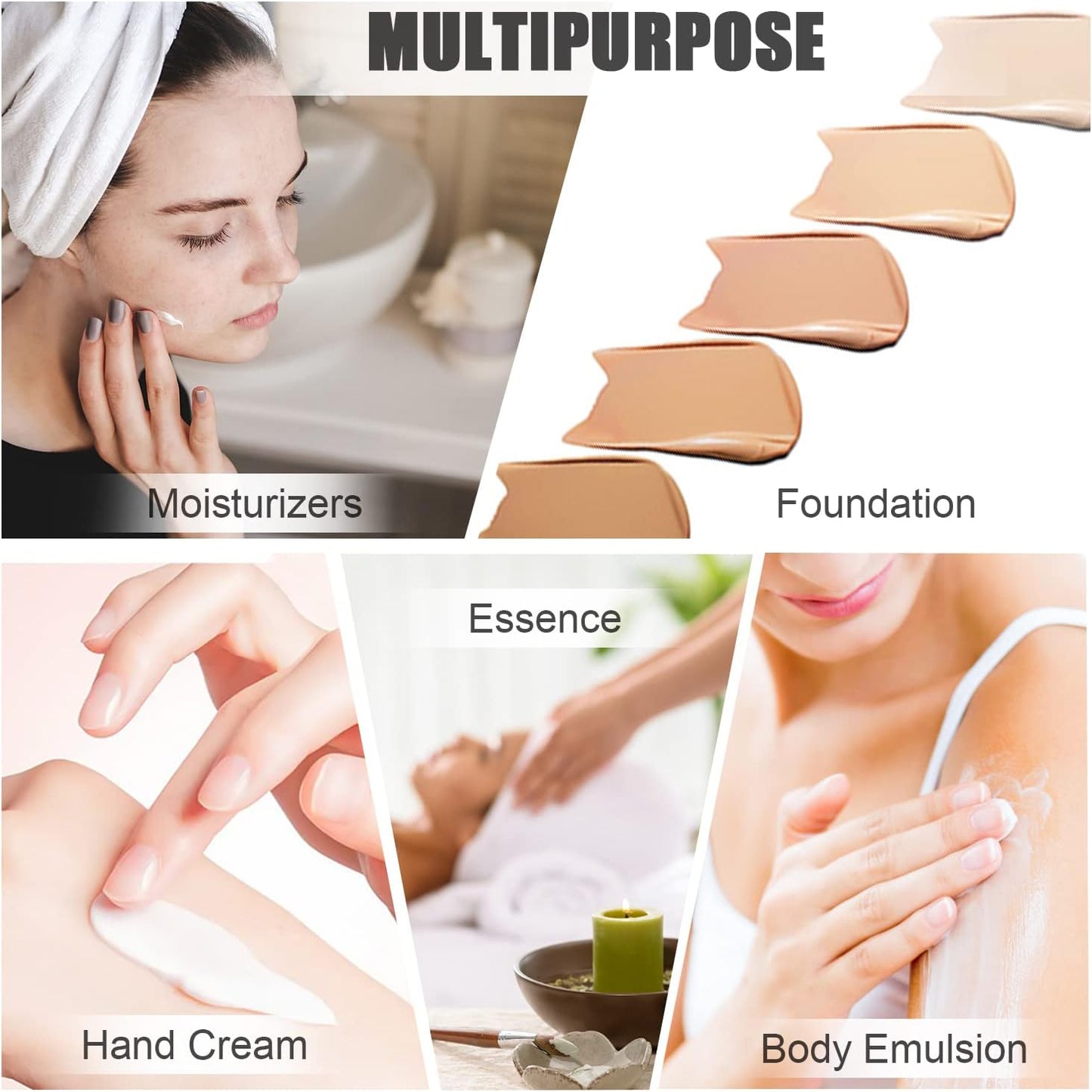 8 Pack 10ml/0.34oz Plastic Airless Pump Bottle Refillable Lotion Containers Empty Pump Press Vacuum Dispenser for Travel Cosmetic Liquid Foundation Essence Gel Emulsion Toiletries Sample