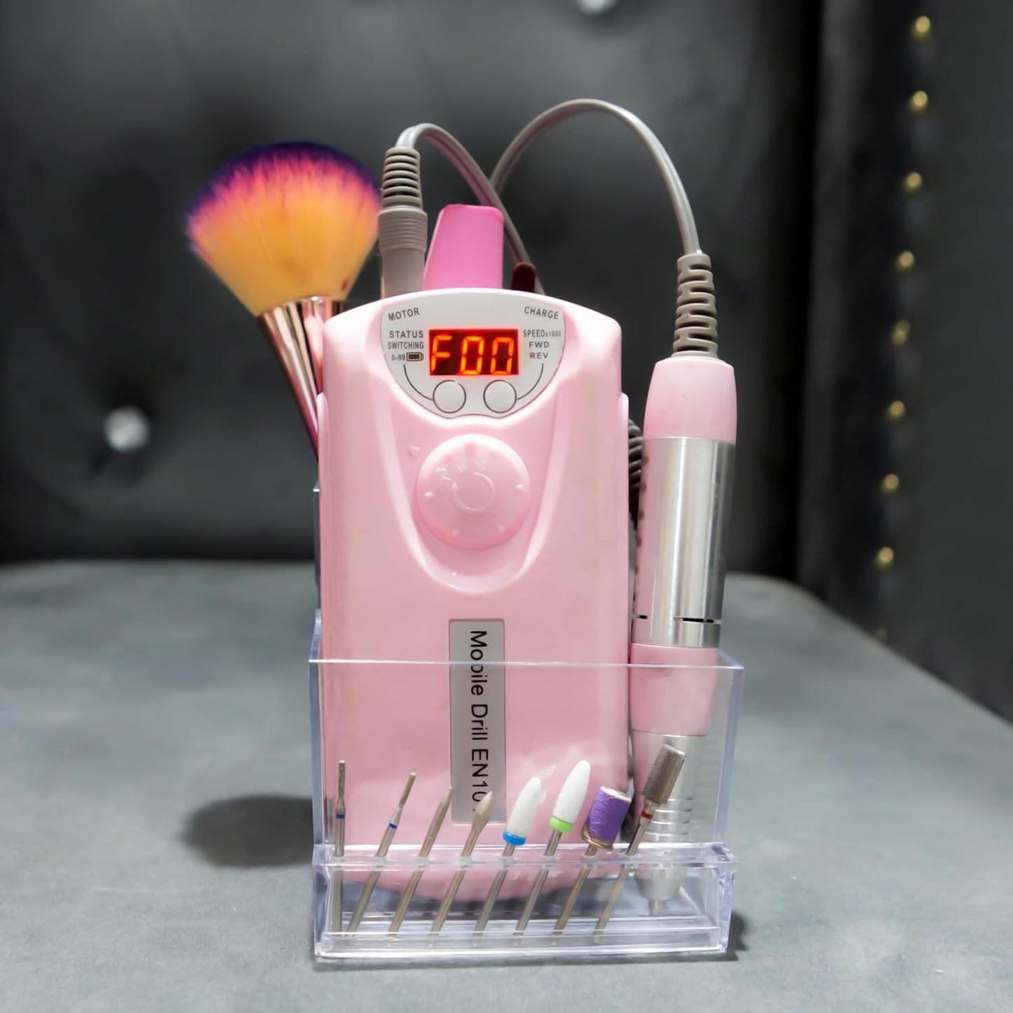 10 Holes Storage Box Holder Organizer to Display Nail Drill Bit File Brush Electric Machine Manicure Accessory, Grinding Tool Essentials, Acrylic Clear Transparent Stand Case Desk Room Accessories