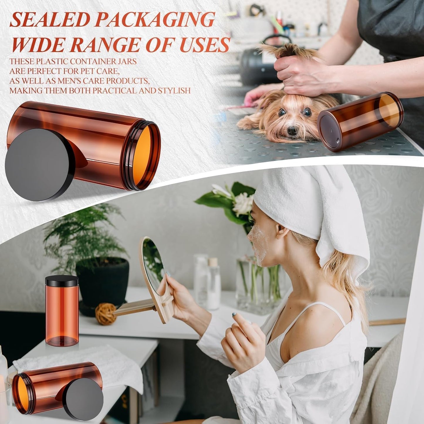 SATINIOR 12 Pack 32 oz Plastic Container Jars with Lids Round Clear Travel Cosmetic Container Jars for Toiletries, Lotion, Cream, Ointments, Makeup, Rhinestone, Samples, Kitchen Storage(Amber)