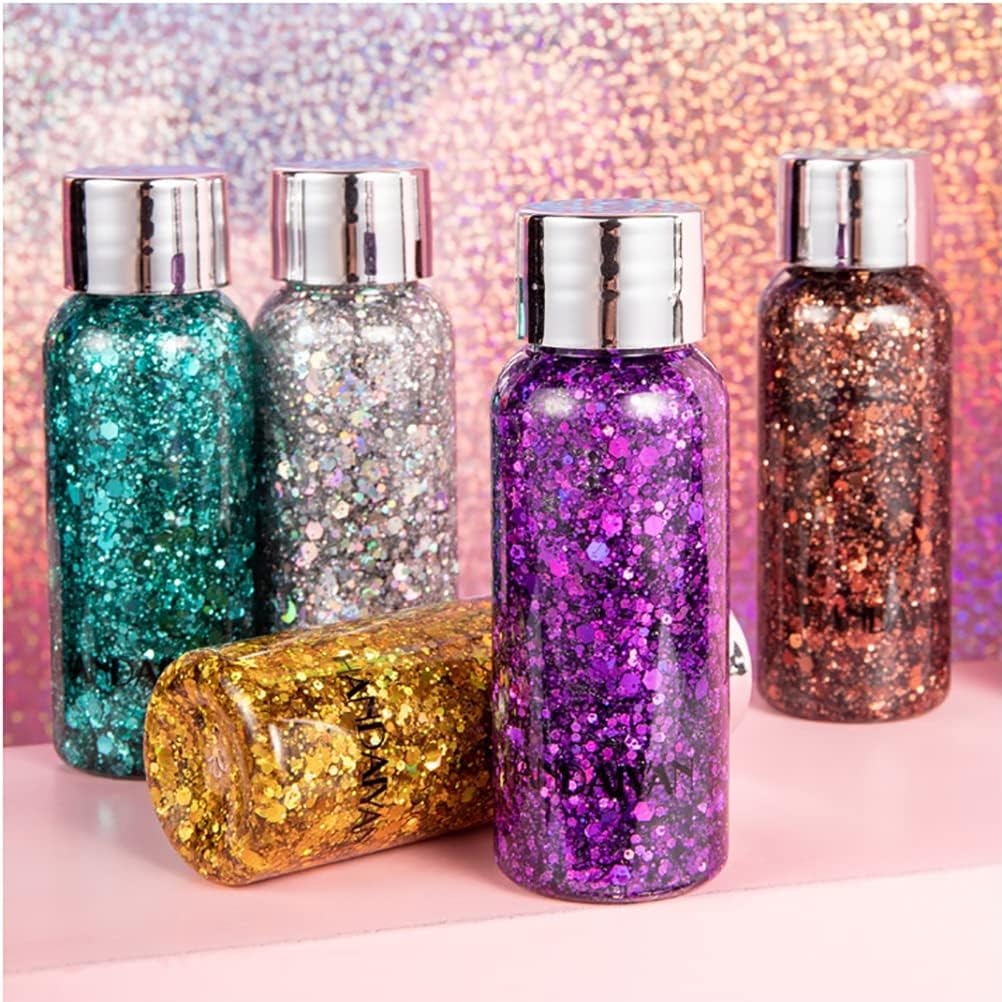 Mermaid Sequins Body Glitter Gel, Make Up Long Lasting Glitter for Body Face Hair Eyeshadow, Music Festival Party Carnival Long Lasting Face Glitter, No Glue Needed and Easy to Remove. (Blue)