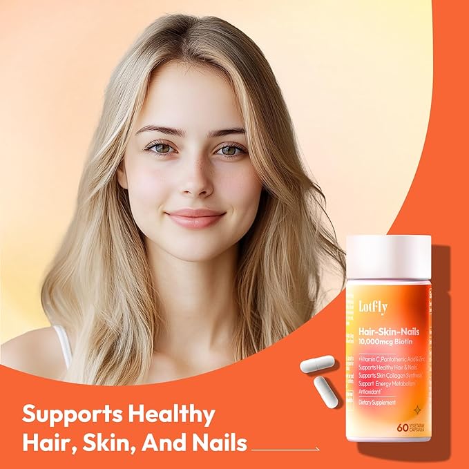 Biotin 10000 mcg with Zinc, Vitamin C & Calcium Pantothenate – Supports Healthy Hair Growth, Strong Nails & Glowing Skin for Women & Men | Made in The USA | 60 Vegan Capsules (60-Day Supply)