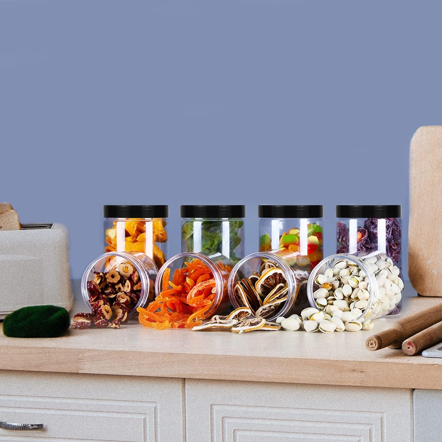 Rocutus 13oz Clear Plastic Storage Jars Containers,8 Pack Refillable Wide-Mouth Plastic Slime Containers for Beauty Products,Kitchen & Household Storage - BPA Free (13 OZ)