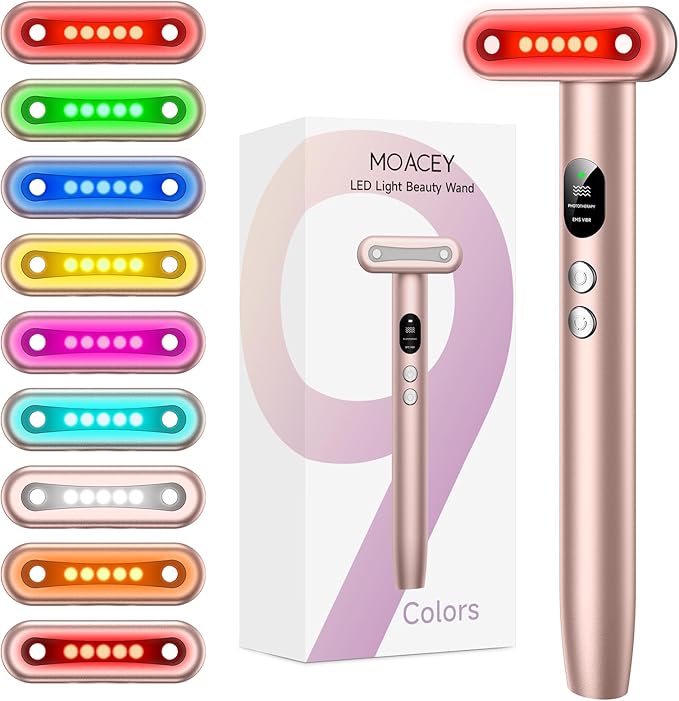9 in 1 Red-Light-Therapy-Wand-for-Face, Portable Face Massager Tool, Microcurrent and Vibration True Beauty Glow Facial Massager Skincare Rejuvenation Tool for Women at Home