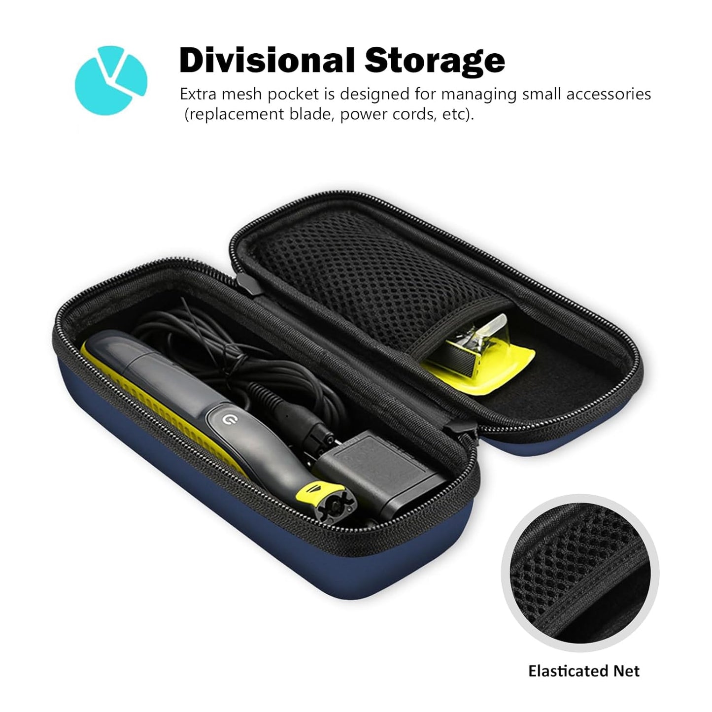 ProCase Hard Case for Hybrid Electric Trimmer and Shaver, Travel Organizer Carrying Bag for QP2520 QP2530 QP2620 QP2630 -Black -Navy