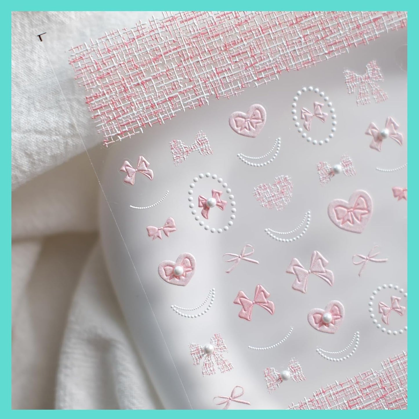 Pink Bow Nail Art Stickers, Embossed Elegant Cute Design, Pearl, Nail Accessories & Supplies, Durable & Long-Lasting