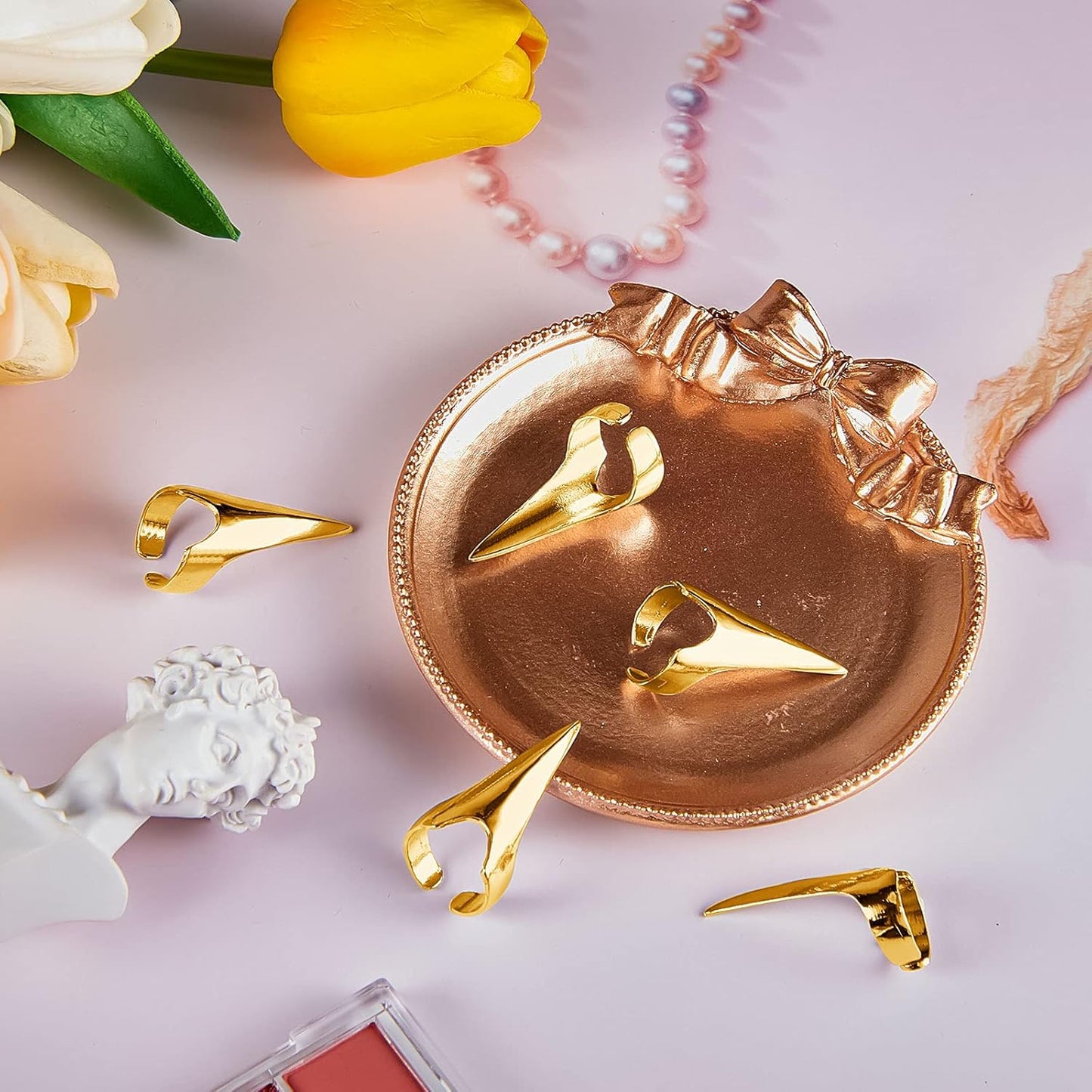 10 Pieces Adjustable Hair Parting Tool Sectioning Ring Stitch Braids Aid Finger Retro Hair Extensions Braiding Supplies Cosplay Nail Metal Claws Rings Art Holiday Party Styling(Gold)