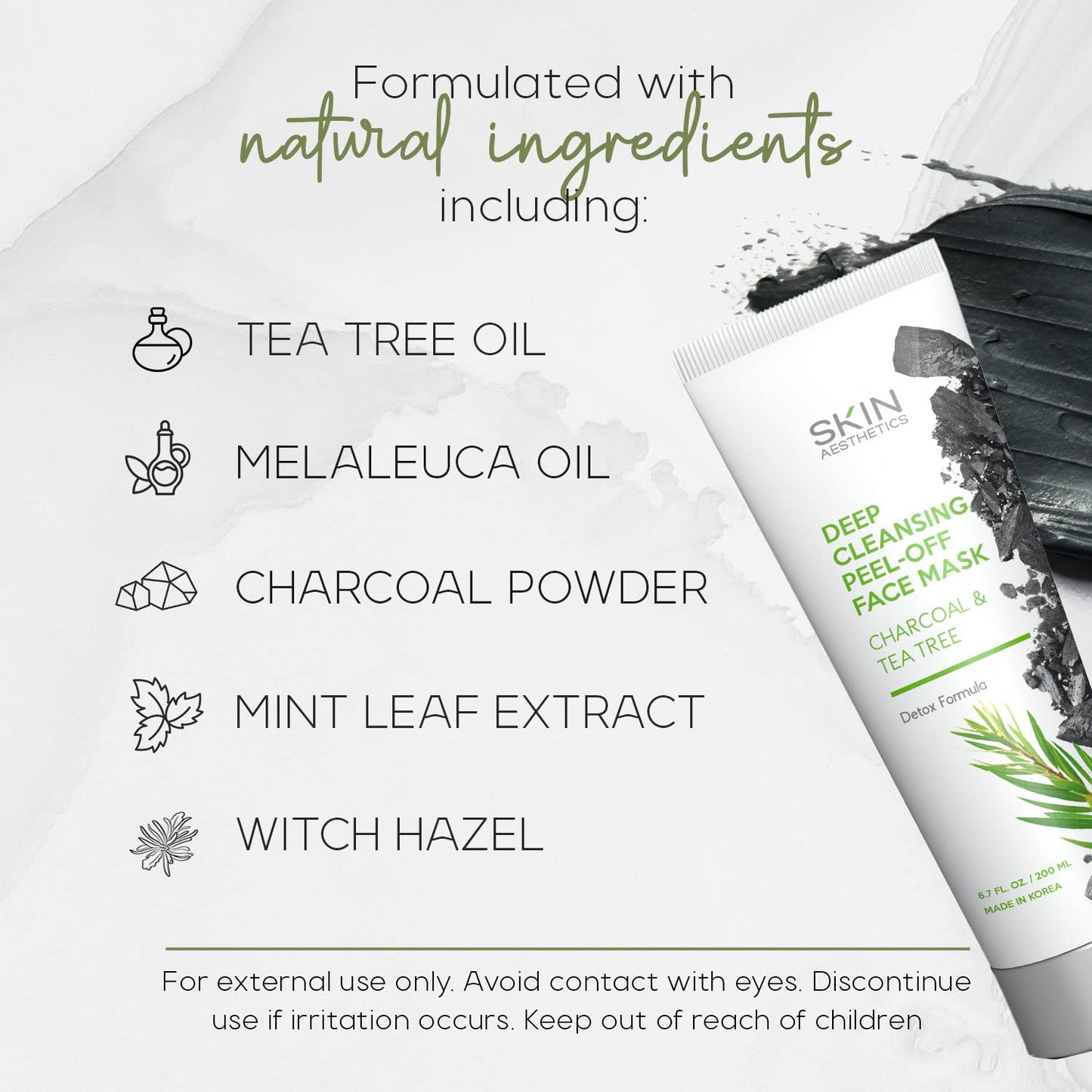 Charcoal & Tea Tree Peel-Off Face Mask - Blackhead Remover, Acne Treatment, Unclogs Pores, Deep Cleansing - Dermatologist Tested Korean Skincare, Clean Beauty, Cruelty-Free - 6.7 Fl oz