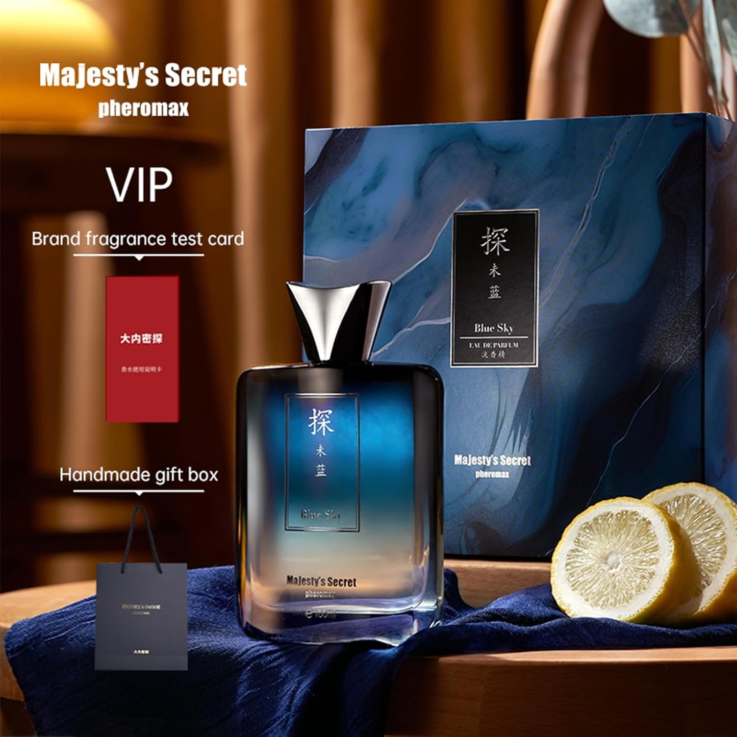 MAJESTY'S SECRET PHEROMAX Cologne for Men – 3.4 fl oz Eau De Parfum Spray, Long Lasting Premium Men’s Cologne with Masculine Scent, Luxury Gift for Boyfriend, Husband, or Dad (TAN Blue Sky)