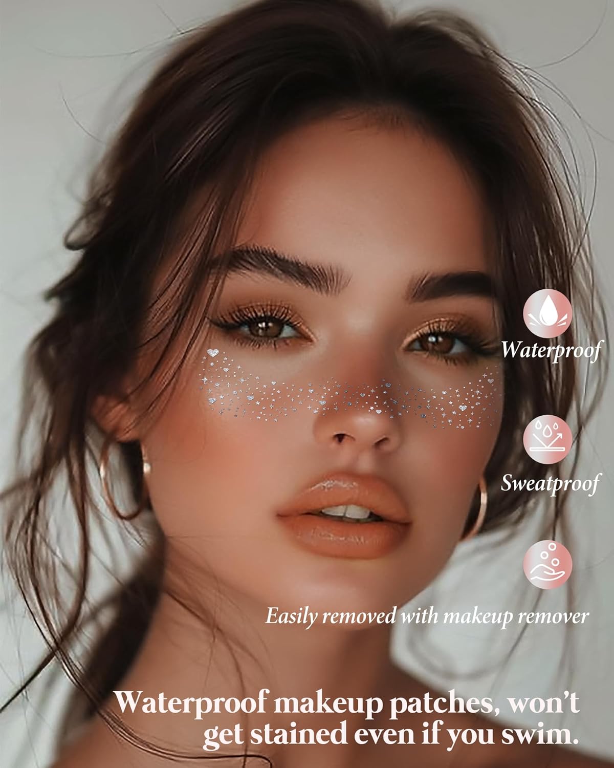 Face Sparkles, Heart Face Glitter for Kids Women Girls, Summer Waterproof Glow Up Singer Concerts Festival Rave Accessories (Silver -Hearted)