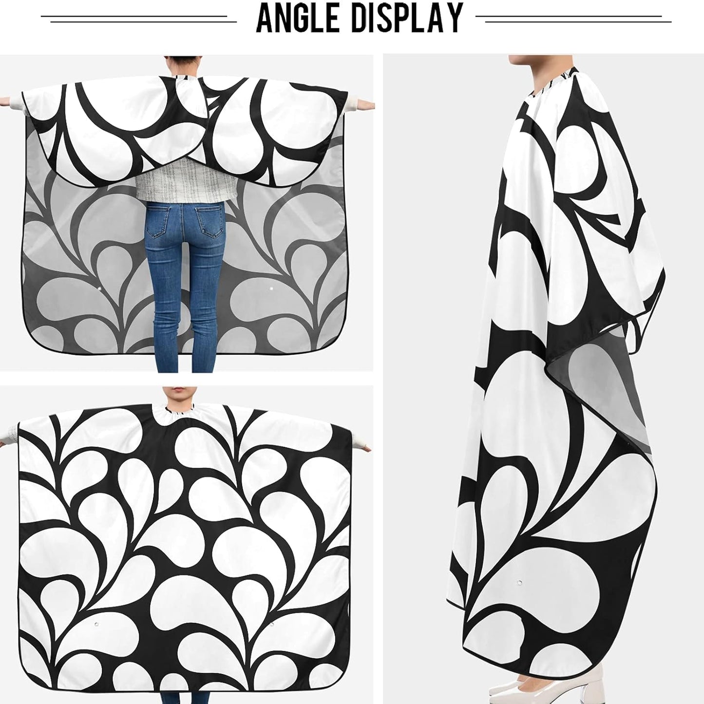 visesunny Black Floral Pattern Barber Cape Polyester Hair Cutting Salon Cape Apron Anti-Static Haircut Water-Resistant Shaving Cloth Beard Shaving Bib Hairdressing Cape