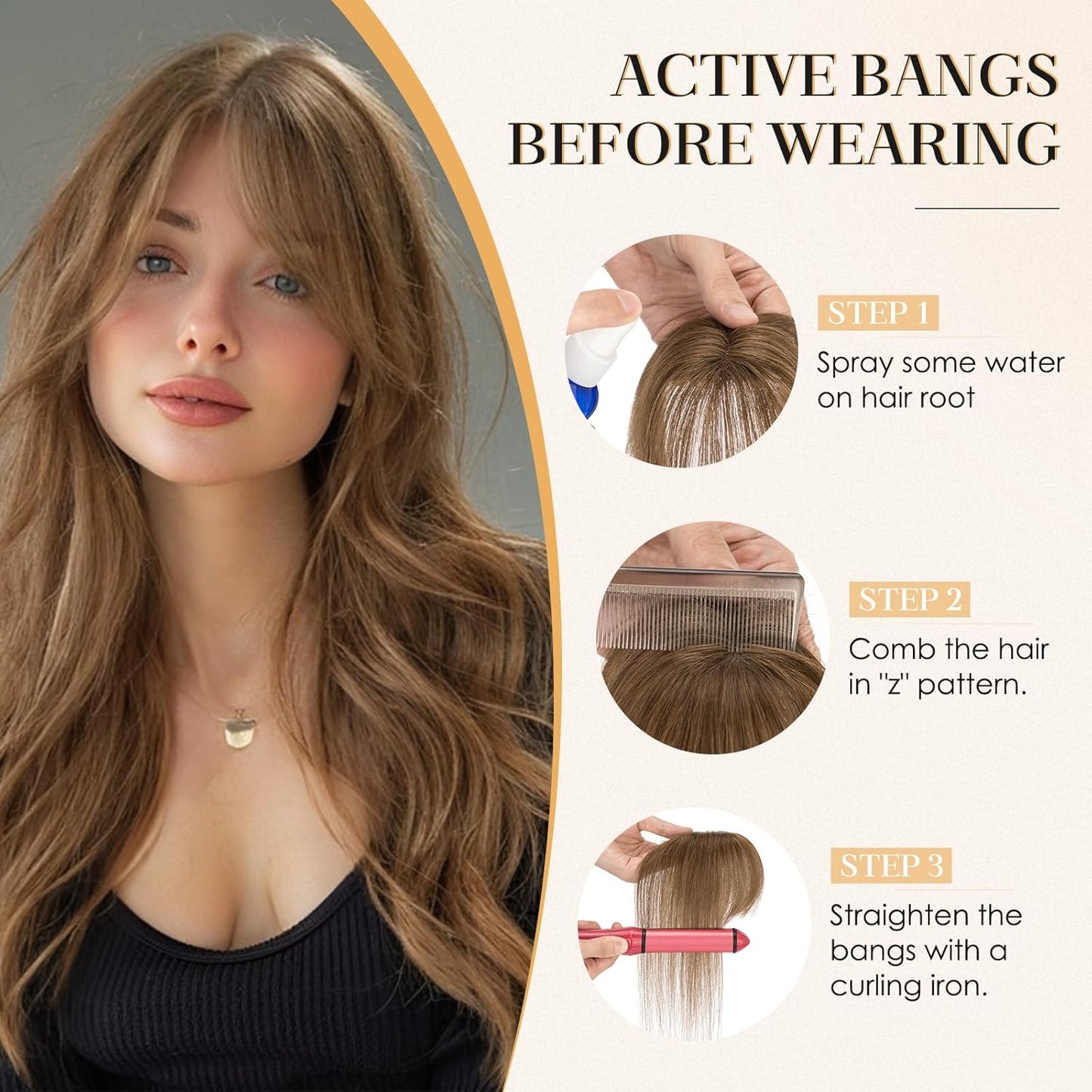 S-noilite Bangs Hair Clip,360° 3D Cover Real Clip in Bangs Human Hair Toppers for Women With Side Bang Daily Wear Medium Brown