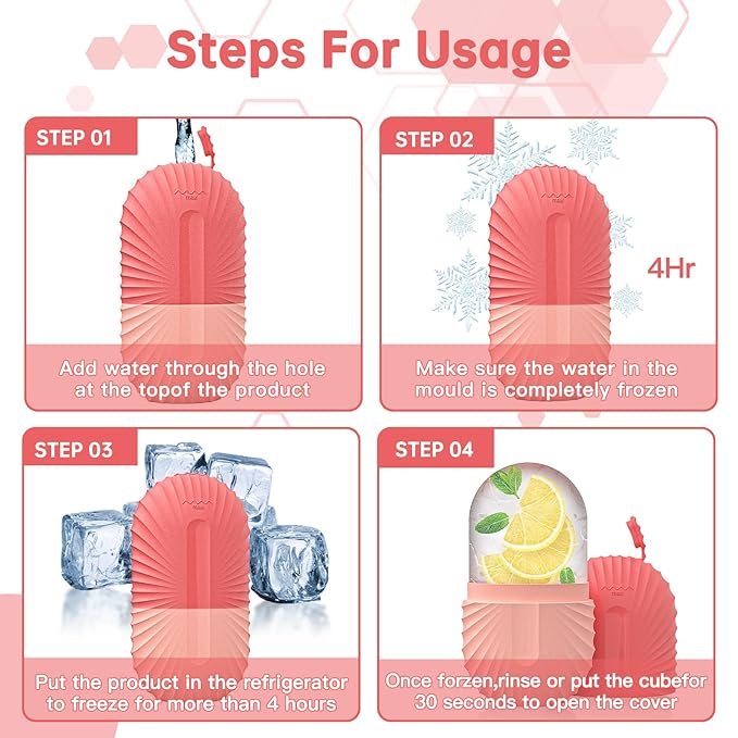 Ice Roller for Face and Eye,Ice Cube Roller Massager for Skin Women Care Tools, Naturally Conditioning De-Puff Eye Bags, Reduce Migraine Pain, Reusable Massage Silicone Ice Mold (Pink)