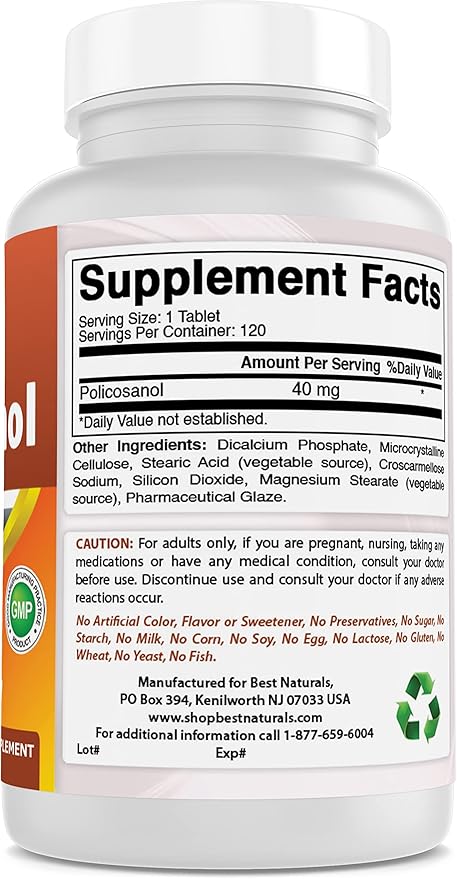 Best Naturals Policosanol 40mg 120 Tablets - Promotes Healthy Cardiovascular Function*