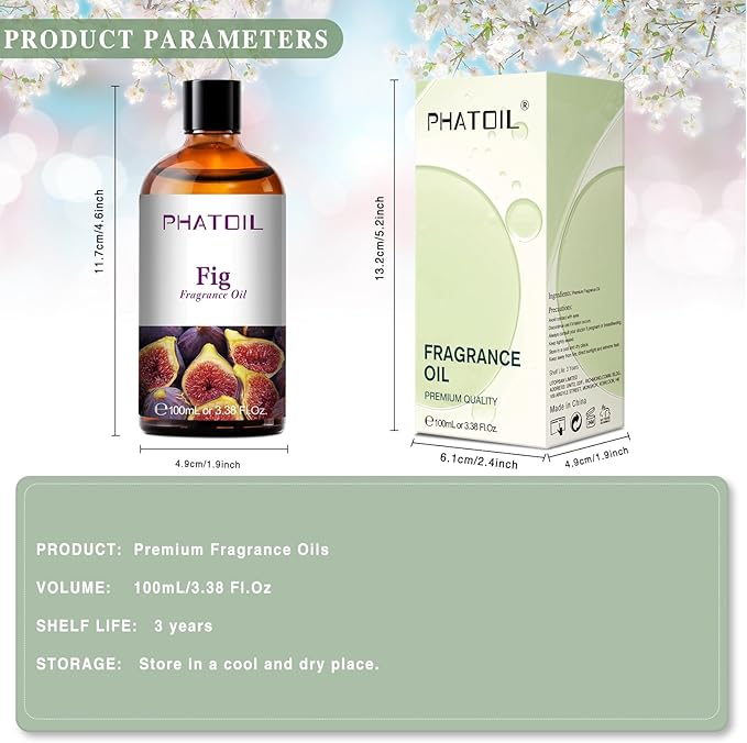 3.38FL.OZ Fig Fragrance Oils for Aromatherapy, Essential Oils for Diffusers for Home, Perfect for Diffuser, Yoga, Skin Care, DIY Candle and Soap Making - 100ml